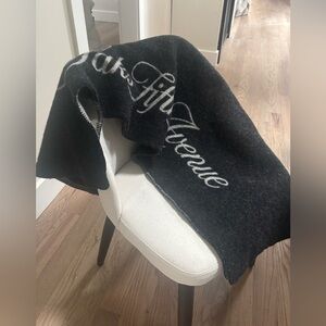 Saks Fifth Avenue Reversible Black and Light Gray Wool Throw